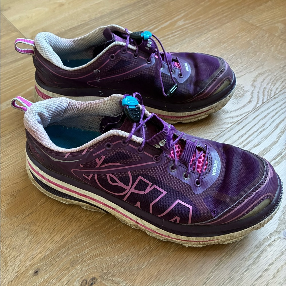Hoka Deep Purple Sneakers with Pink and Blue Highlights